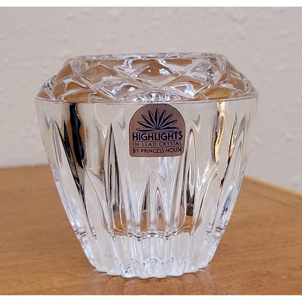 Highlights Lead Crystal House Cut Glass Clear Candle Holder